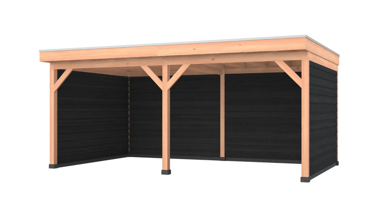 Douglas overkapping, 600 x 350, met zwarte achterwand en twee zijwanden, Westwood Comfort - Afbeelding 1